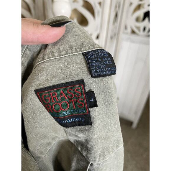 Vintage Grass Roots Green Cargo Utility Hiking Camp Shirt Safari Large - Picture 3 of 5